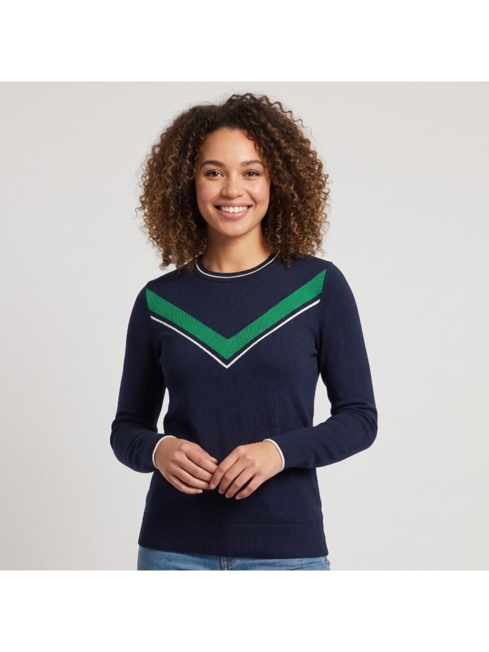 Lady Hagen Women's Navy Blue with Green V-neck Golf Sweater in size XS NWT $60